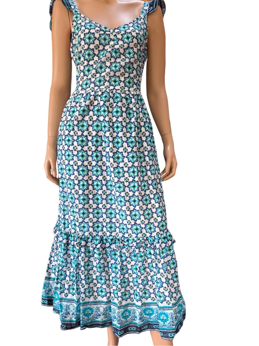 Haute Hippie Style Mediterranean Print 100% Cotton Lined Maxi Dress S NEW 💙